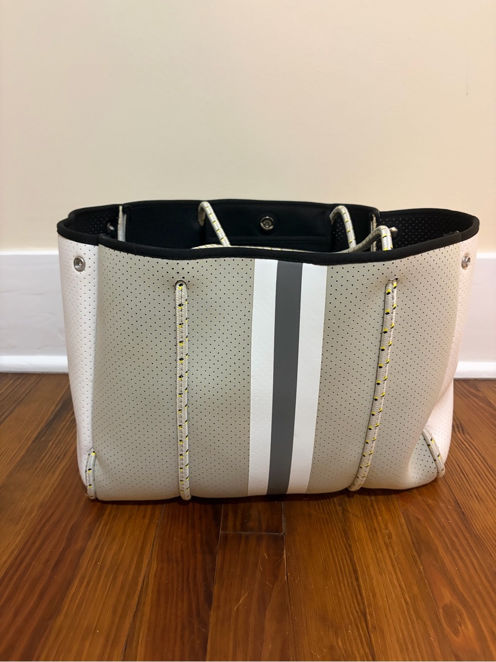 HAUTE SHORE Perforated Stripe Tote - Gray, White, Black